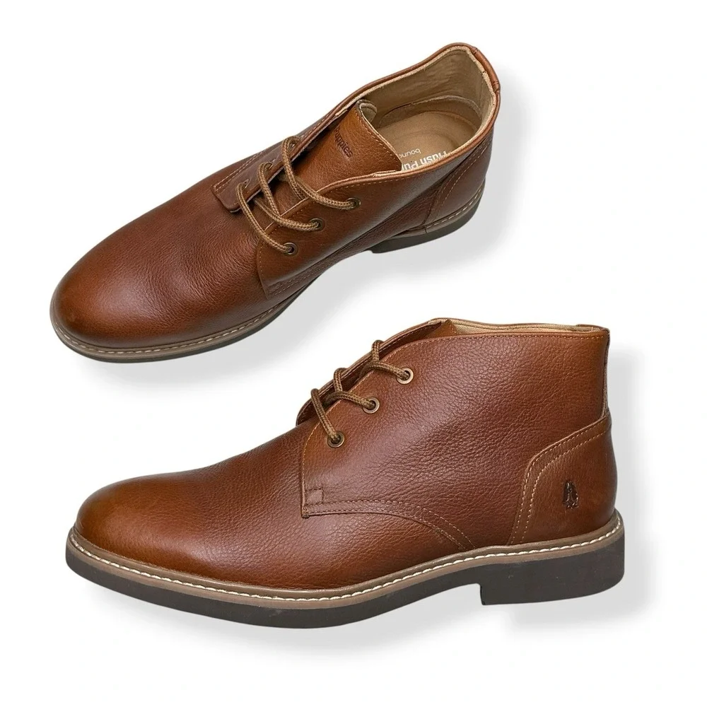 Hush Puppies Detroit Chukka Boots Men Size 10 Cognac Tan Leather Lace Up